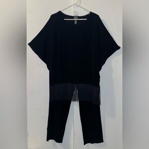 Travelers by Chico’s Black Fringe Bottom, Batwing Tunic with Pant Outfit-NWT
